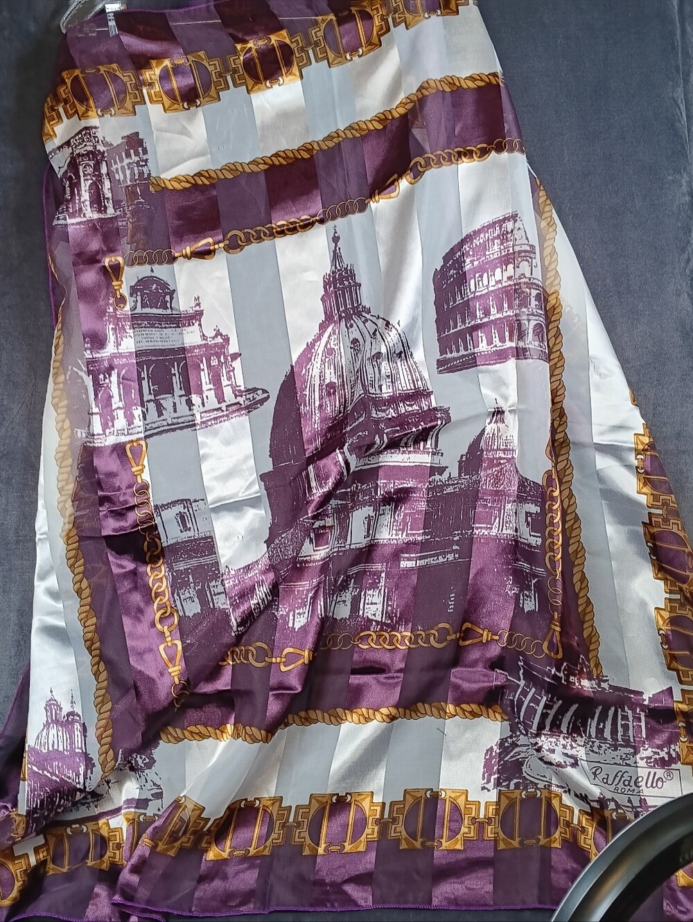 Purple and Cream Raffaello Scarf Accent Piece 19 X 19